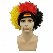 ieftine Peruci de carnaval-Perucă afro germană, neagră, roșie, galbenă, pentru evenimente sportive