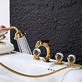 cheap Bathtub Faucets-Basin Faucet Basin Faucet, Total Brass Dolphin Bathroom Faucet, Widespread Sink Faucet, 5 Hole Hot and Cold Water Tap