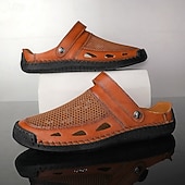 levne Pohodlné sandály-Pánské hnědé perforované nazouvací sandály – prodyšné, pohodlné, lehké, ideální na léto, běžné nošení i do přírody