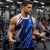 billige Løpe T-skjorter og tanktopper-Herre Grafisk Geometrisk Treningstank topp Singlet til jogging Gymtopp Sommer Ermeløs Hurtigtørkende Myk Pustende Treningsøkt Løp Vandring Jogge Gul Rød Blå Sports Sportsklær