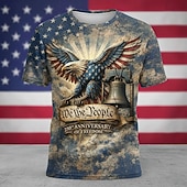 economico T-shirt Patriottici 250-4 luglio 2026 250° Giorno della Memoria T-Shirt da Uomo a Maniche Corte con Collo Rotondo Stampa 3D Bandiera Americana Casual Street