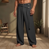 abordables Hogar-Hombre Pantalones de lino Pantalones Pantalones de verano Pierna recta Plano Comodidad Transpirable Longitud total Casual Diario Exterior Vacaciones Moda Negro Blanco Rígido
