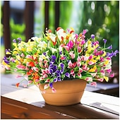 billige Kunstig blomst-20 bunter med kunstige calla liljer til utendørs bruk, kunstige planter UV-bestandige kunstige plastblomster til innendørs blomsterkasse, veranda, sommer, kirkegård, vårdekor (fargemiks)