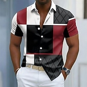 economico Geometrica-Per uomo Blocco di colori Patchwork Camicia Camicia con Bottoni Camicia casual Manica Corta Moda Casual Abbigliamento casual alla moda Vacanza Primavera Autunno Collo ripiegato Stampa 3D camicie con