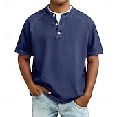 Χαμηλού Κόστους βασικά μπλουζάκια-Ανδρικά Μπλουζάκι Πουκάμισο Henley Πουκάμισο 100% Cotton Acid Wash Μπλουζάκι μπλουζάκι Κοντομάνικο Σκέτο Βίντατζ Κομψό στυλ street Καθημερινό Πλυμένο Μανίκια Ρεγκλάν Όρθιος Γιακάς Χένλι Causal