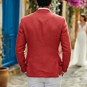 Χαμηλού Κόστους Σμόκιν &amp; Κοστούμια-ανδρικό λινό σακάκι – ελαφρύ, καλοκαιρινό, νυφικό και casual μπουφάν με ραφές, μονόπετο πέτο, αναπνεύσιμο ύφασμα, καμένο πορτοκαλί