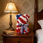 preiswerte Weltfußballspiel 2026-25 cm großer Rosen-Teddybär für die Fußball-Weltmeisterschaft, künstliches Rosenblüten-Geschenk für Fußballfans, Hochzeit, Muttertag, Jahrestag, inklusive transparenter Geschenkbox