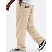 رخيصةأون كلاسيكي-رجالي سروال الكتان بنطلونات السراويل الصيفية السراويل الفضفاضة سروال الشاطئ رباط جيب مرونة الخصر سهل راحة متنفس مكتمل الطول فضفاض مناسب للبس اليومي مناسب للعطلات العطلة موضة أزرق أسود غير مطاطي