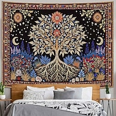 ieftine Tapiserie Pereți-Tapiserie de perete boemă cu arborele vieții, artă populară, mandala, soare, lună, stele, grădină, model etnic floral, suspendată pentru sufragerie, dormitor, decor de cămin, fundal de artă de perete