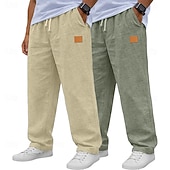 abordables Clásico-Hombre Pantalones de lino Pantalones Pantalones de verano Pantalones anchos Correa Cintura elástica Pierna recta Plano Ligero Transpirable Longitud total Diario Exterior Festivos Vacaciones Moda