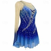 voordelige Schaatsjurken-Kunstschaatsjurk Dames Voor meisjes Schaatsen Jurken Outfits Blauw + Blauw Licht Lapwerk Asymetrische zoom Spandex Netstof Hoge Elasticiteit Wedstrijd Kunstschaatskleding Kristal / Bergkristal Lange