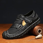 abordables Sandalias casuales-Zapatos casuales con velcro de malla verde oliva para hombre, ligeros y deportivos, adecuados para senderismo, caminatas y aventuras al aire libre.