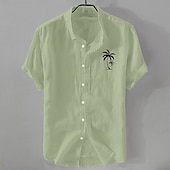 Bărbați Cămașă de in Cămașă minimalistă Aloha Cămașă casual Cămașă din bumbac și in Camașă cu nasturi Copac de cocos Vacanță Stradă Negru Alb Roz Albastru Marin Închis Manșon scurt Rever Vară