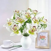 preiswerte Künstliche Blume-10 künstliche Phalaenopsis-Orchideen (kleine Cattleya-Blüten), verstellbare Stiele, realistische Blüten für Heim- und Eventdekoration, festliche Blumenarrangements und Außendekoration