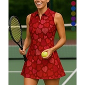cheap Women's Shirt-Women's Heart Tennis Dress Golf Dress Sleeveless Dress Sleeveless Zipper High Elasticity Breathable Tennis Golf Badminton Polo Collar Dress Pink Army Green Red Tennis Clothing