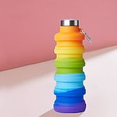 billiga Utomhusrekreation-hopfällbar teleskopisk vattenflaska, splittersäker silikon sportflaska med karbinhake, bärbar &amp;återanvändbar, vikbar design, lättviktig &amp;hållbar för camping, vandring, gym, cykling &amp;utomhussporter