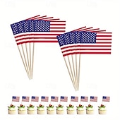 preiswerte U.S. 250. Jahrestag-100 Stück patriotische Zahnstocher aus Holz in Form der amerikanischen Flagge – lebensmittelechte Partyspieße für Desserts &amp;Vorspeisen – Dekorationen zum 4. Juli, Unabhängigkeitstag, 250. Jahrestag,