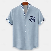 Χαμηλού Κόστους Ocean Print-Ανδρικά Ζώο Χελώνες Θαλάσσια πλάσματα Χαβανέζικο πουκάμισο Πουκάμισο με κουμπιά Πουκάμισο με γιακά Κοντομάνικο Χαβανέζα Causal Διακοπές στην παραλία Καλοκαίρι Άνοιξη Μανδαρίνο Κολλάρο 3D