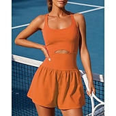 preiswerte Damenkleid-Damen Einfarbig Tenniskleid Sportkleid Einteiliger Strampler Ärmellos Loch Feuchtigkeitsableitend Atmungsaktiv Tennis Golfspiel Pickleball Rundausschnitt Trainingsanzug Schwarz Weiß Rot