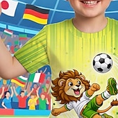 preiswerte Jungen 3D Sport &amp; Spiel-Jungen 3D Grafik Löwe Fußball T-Shirt Kurzarm 3D-Druck Sommer Frühling Sport Mode Streetwear Kinder 4-12 Jahre Rundhalsausschnitt Lässig Täglich Outdoor Normale Passform