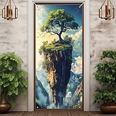 levne Garážové a dveřní bannery-fantazie strom života plovoucí ostrov vodopád a mraky surrealistická krajina dveře banner zeď gobelín přední dveře dekorace domov vchod dekor venkovní vnitřní