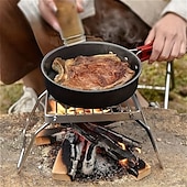 voordelige Grills voor buiten koken-Opvouwbare roestvrijstalen vuurkorfstandaard voor buiten, beschermt voedsel tegen direct contact, geschikt voor kamperen, barbecueën, koken en verwarmen. Een essentieel accessoire voor buitenkoken.
