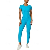 abordables Conjuntos y Monos-Women's Workout Jumpsuit Onesie Solid Color Bodysuit Summer Spring Fall rice white Pink Gym Workout Fitness Yoga Stretchy Breathable Short Sleeve Sport Activewear Stretchy