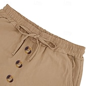 cheap Holiday-Men's Shorts Linen Shorts Summer Shorts Beach Shorts Drawstring Elastic Waist Buttons Plain Solid Comfort Breathable Knee Length Daily Outdoor Beach Vacation Fashion Black White Inelastic