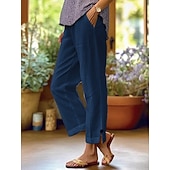 preiswerte Gerade geschnittene Hose-Damen Abgeschnittene Hose Chino Knöchellang Natürliche Taille Einfarbig Tasche Bequem Unelastisch Alltagstauglich Blau Hellgrau Aprikose Schwarz Frühling Herbst Lässiger Schnitt