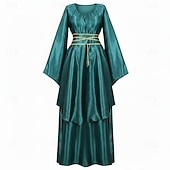 abordables Vestido-Victoriano Medieval Renacimiento Hasta el Suelo Vestidos Bruja Hada Corte A Disfraz Mujer Fantasía Víspera de Todos los Santos Carnaval Mascarada Feria del Renacimiento LARP Fiesta temática retro