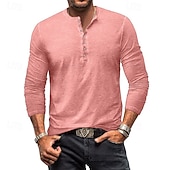 baratos Camiseta Henley Casual-Homens Camisa Henley T-shirt Camisa de manga longa Manga Longa Tecido Vintage Moda Básico Tingimento em peça Henley Férias Rua Para Noite Verão Cinzento Claro Camiseta Henley