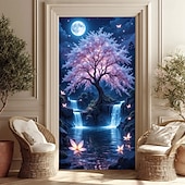 baratos Banners de Garagem e Porta-Árvore da vida, lua cheia gigante, raízes brilhantes, paisagem noturna mística, banner de porta, tapeçaria de parede, decoração para casa, decoração de porta de entrada, decoração de hall de entrada,