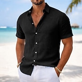 abordables chemise boutonnée pour homme-Homme Chemise Chemise Décontractée Chemise Boutonnée bleu marine Manche Courte Uni Col de chemise Occasionnel Quotidien Poche Avant Vêtement Tenue Élégant Mode Occasionnel