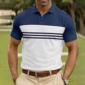 abordables Polo classique pour homme-Homme Rayé Polo Manche Courte Polos Chemises à Col Occasionnel Athleisure Boutons Printemps &amp; Été Bleu Blanche bleu marine