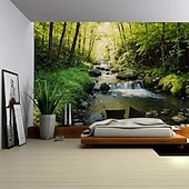 cheap Forest Tapestry-Forest Plants Waterfalls Lake Scenery Tapestry Modern Scenery Beautiful Bedroom Living Room Dormitory University Dormitory Shooting Background Decorative Home Decoration