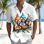 economico Uccelli &amp; Animali-Per uomo Cartoni animati Pulcino Divertente Camicia hawaiana estiva Camicia con Bottoni Camicia Aloha Manica Corta Hawaiano Vacanza al Mare Estate Primavera Collo ripiegato Stampa 3D camicie con