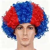baratos Perucas de Carnaval-Peruca afro listrada tricolor - cabelo cacheado nas cores da bandeira nacional para fãs de esportes