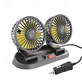 billiga Bilentusiaster-Dubbelhuvudig bilfläkt 12v 24v USB-driven, 360° roterbar bärbar fordonskylfläkt, tyst kraftfull billuftcirkulator för instrumentbrädans nackstöd, universell passform för bil, SUV, lastbil, husbil,