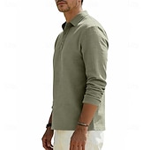 cheap Men's Classic Polo-Men's Linen Shirt Polo Shirts Casual Street Lapel Long Sleeve Basic Modern Plain Buttons Spring Fall Regular Fit Black White Navy Blue Khaki Dark Grey Army Green Linen Shirt