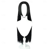 abordables Perruques d&amp;#39;anime-Perruque longue et lisse noire de style hime, idéale pour une soirée cosplay d'aventurière des océans.