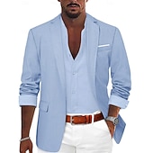  Homens Casaco esportivo Blazer de linho Moda Casual Cor Sólida Blazer de linho Exército verde Preto Azul Moderno Comum 1 Butão