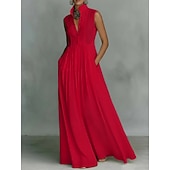  Pentru femei Rochie Maxi Rochie de Cocktail Rochii din Șifon Elegant Modă Modern Vacanță Petrecere Sfârșit de săptămână Potrivire Largă Simplu Fără manșon Gât Înalt Albastru piscină Roz Îmbujorat