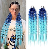economico Capelli all'uncinetto-2 pezzi di extension per coda di cavallo sintetiche colorate a forma di bolla, extension per capelli intrecciati leggeri da 24 pollici, accessori per festival rave per ragazze, giornata dei capelli