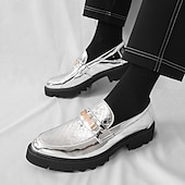 economico Mocassini-Mocassini da uomo dorati trapuntati, scarpe eleganti slip-on con dettaglio in metallo e suola spessa, calzature formali per matrimoni, banchetti, feste, balli di fine anno, spettacoli teatrali e occasioni serali di grande impatto.