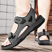 billige Uformelle sandaler-Beige herresandaler med åpen tå og borrelås – polstret såle, pustende design, perfekt for strand, feriested og fritidsbruk om sommeren.