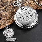 abordables Cadeaux-Montre de poche gravée pour fils, je t'aime, cadeaux d'une maman ou d'un papa, cadeau d'anniversaire ou de Noël, montres à gousset avec chaîne