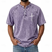 preiswerte Vintage&amp;amp;Retro-Herren Kreuz Jeans hemden Hemd aus 100 % Baumwolle in Säurewaschung Henley Oberteil Kurzarm Vintage Lässig Betrübt Lässig Heim Straße Frühling &amp; Sommer Herbst Winter Sommer Schwarz Rosa Leicht Grün