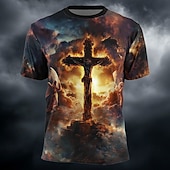  Męska Biblia Jezu Ukrzyżowanie Anioły Niebo Ogień Światło Religijny T-shirt z nadrukiem w całej powierzchni Krótki rękaw Okrągły dekolt Kościół Uwielbienie Dobra Piątek Koszulka Odzież Projektancka