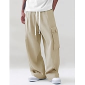 economico Pantaloni cargo-Per uomo Pantaloni Cargo Pantaloni Coulisse Tasca Semplice Comodità Traspirante Lunghezza al ginocchio Casa All'aperto Abbigliamento casual alla moda Vacanza Moda Verde militare Albicocca Inelastico