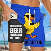  Per uomo Anatra Gergo divertente animali dei cartoni animati Pantaloncini foderati Pantaloncini da bagno 2 in 1 Pantaloncini da mare Misura del girovita medio Hawaiano Vacanza al Mare Tasche Laterali